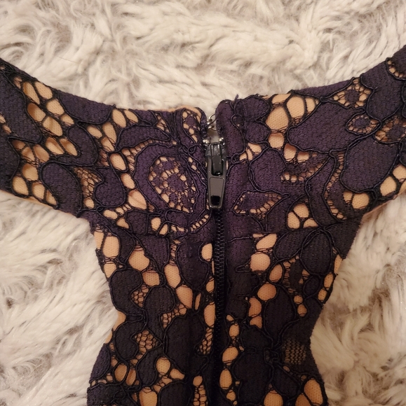 Navy Blue & Nude Lace Halter Dress - Picture 7 of 12